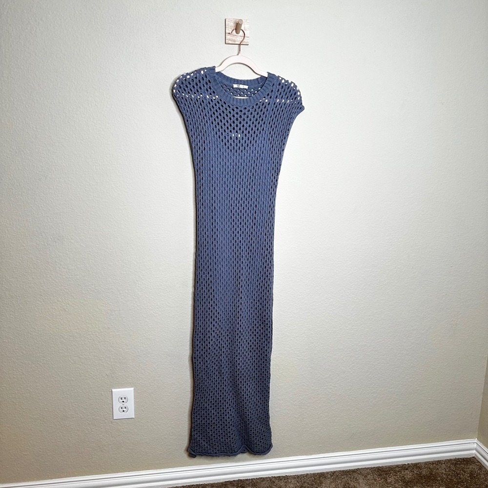 Splendid Collection Blue Open Knit Crochet Maxi Dress with Slip XS Sleeveless